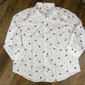 New ~ Coldwater Creek White Ladybug No-Iron Three-Quarter Sleeve Button 16P